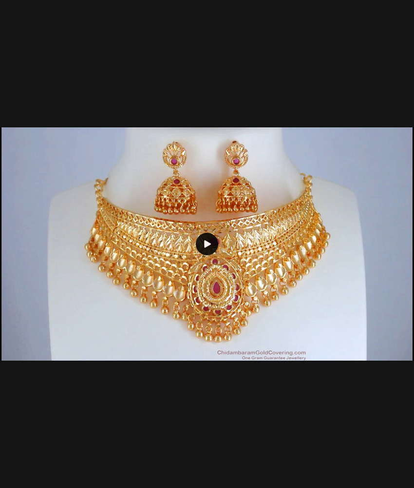 Grand Bridal Wear Choker Set 1 Gram Gold Jewelry Collections NCKN2709 Grand Bridal Wear Choker Set 1 Gram Gold Jewelry Collections NCKN2709