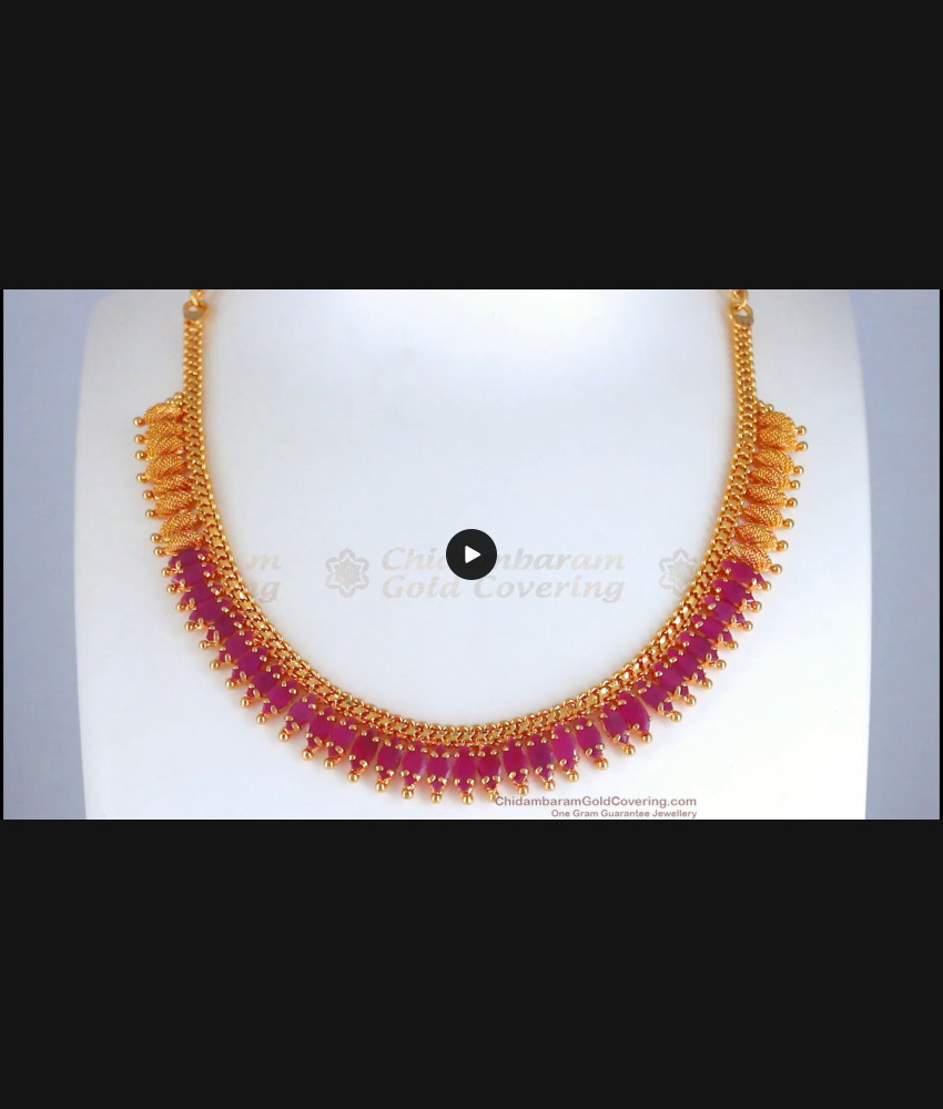 Original Mullaipoo Gold Plated Necklace Ruby Stone NCKN2719 Original Mullaipoo Gold Plated Necklace Ruby Stone NCKN2719