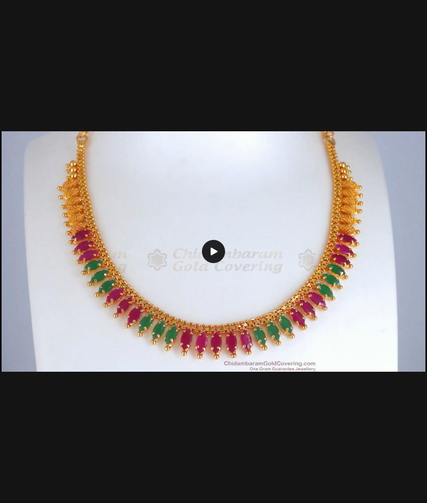 Original Mullaipoo One Gram Gold Necklace Multi Stone NCKN2720 Original Mullaipoo One Gram Gold Necklace Multi Stone NCKN2720