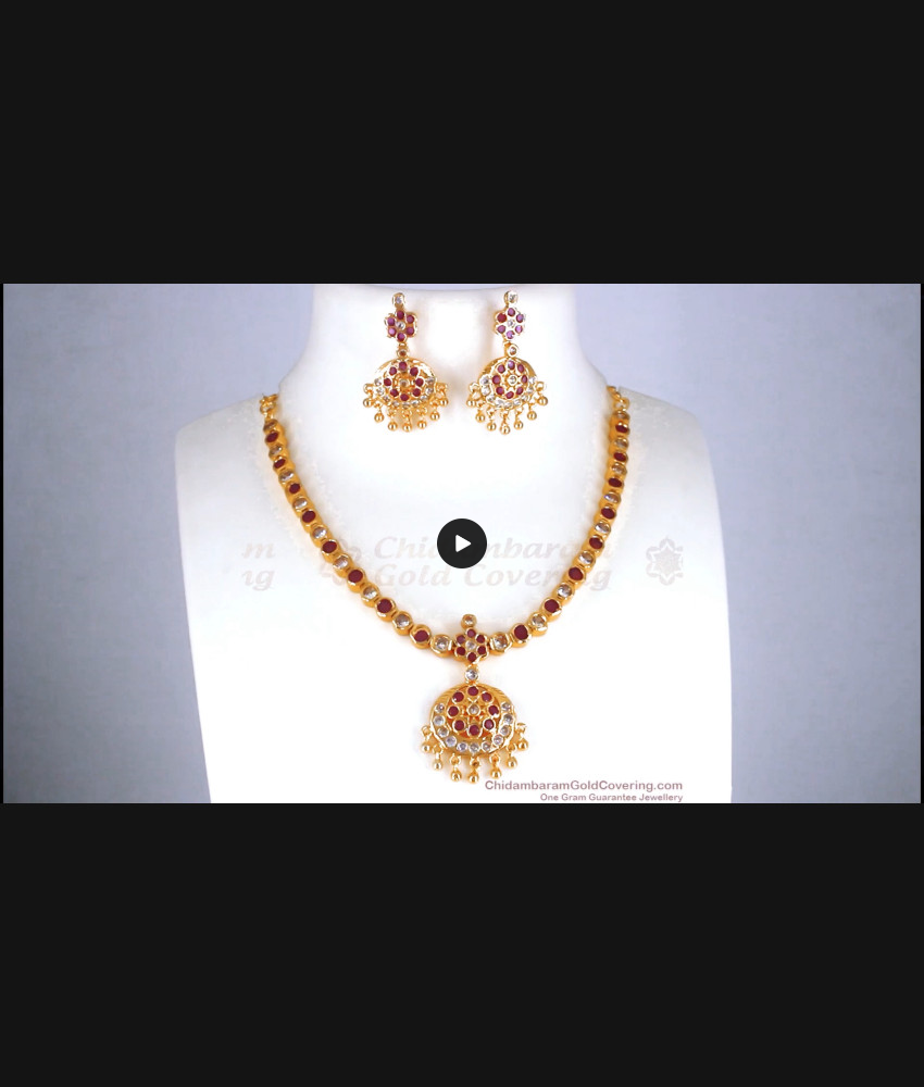 Ruby White Gati Stone Impon Necklace Earring Combo NCKN2875 Ruby White Gati Stone Impon Necklace Earring Combo NCKN2875