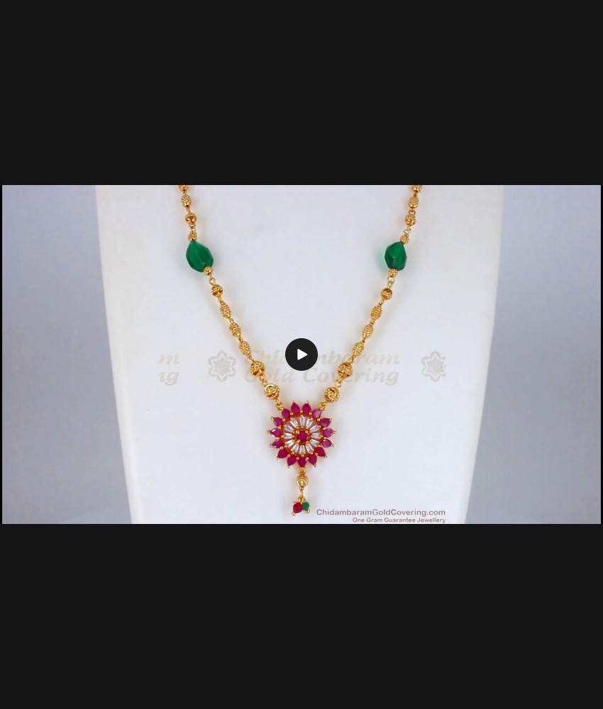 Ruby White Pendant Emerald Side Stones Short Chain Collections SMDR587 Ruby White Pendant Emerald Side Stones Short Chain Collections SMDR587