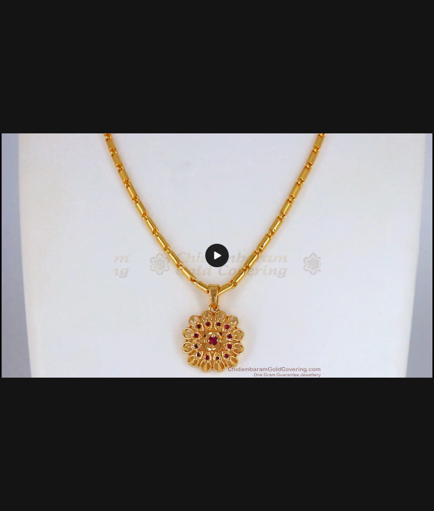 Latest Designer Creative Model Gold Plated Short Pendant Chain Ruby Stones SMDR605 Latest Designer Creative Model Gold Plated Short Pendant Chain Ruby Stones SMDR605