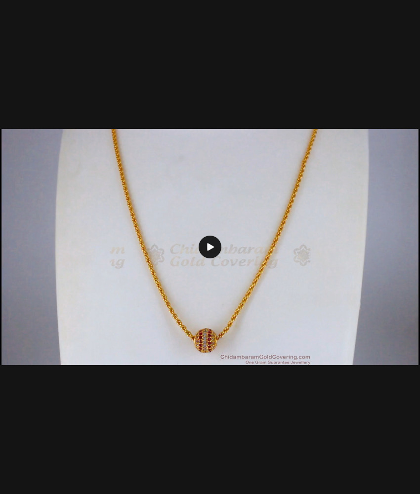 AD Ruby White Stone Ball Model Gold Small Pendant Chain SMDR668 AD Ruby White Stone Ball Model Gold Small Pendant Chain SMDR668