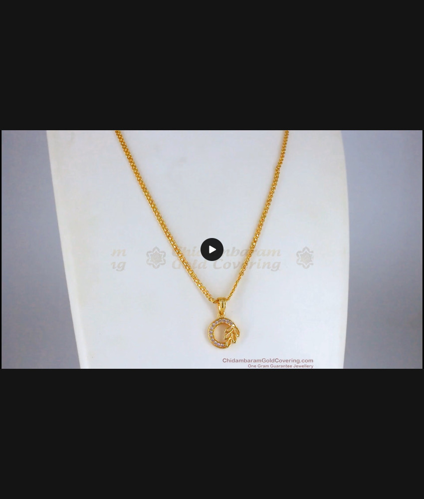 Gold Leaf AD White Stone Pendant Gold Short Chain SMDR677