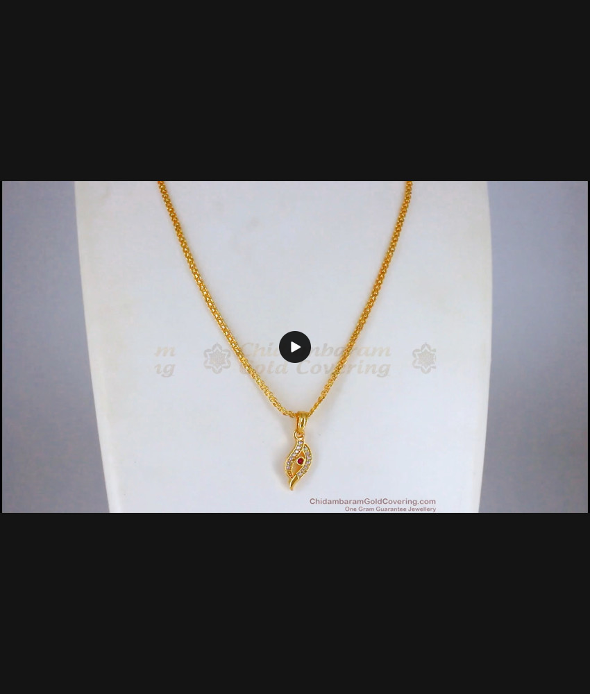 Ruby White Stone Small Pendant Gold Short Chain Daily Wear SMDR680