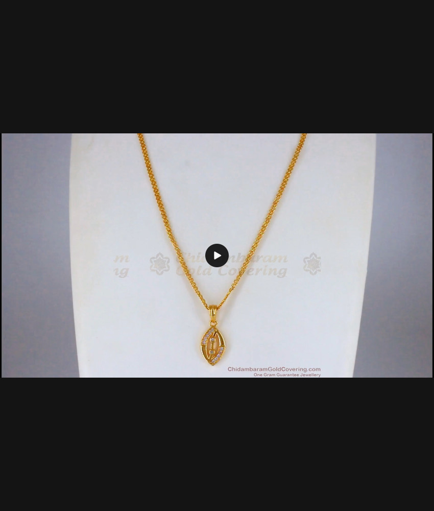AD White Stone Small Pendant Gold Short Chain Daily Wear SMDR681 AD White Stone Small Pendant Gold Short Chain Daily Wear SMDR681