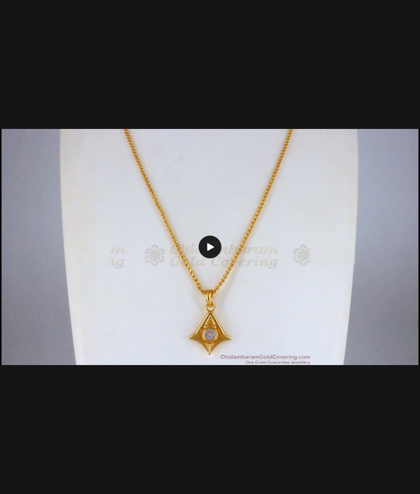 Pyramid Design AD White Stone Small Pendant Gold Short Chain SMDR687 Pyramid Design AD White Stone Small Pendant Gold Short Chain SMDR687