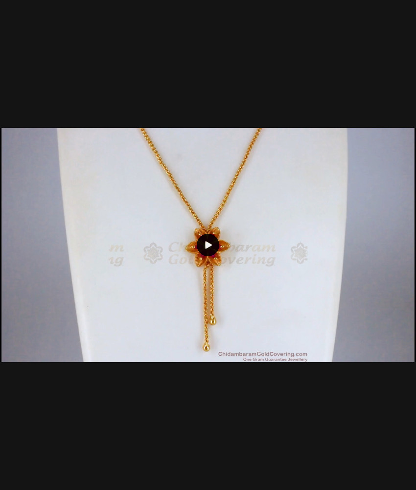 Attractive Flower Design Ruby White Stone Pendant Gold Chain SMDR693 Attractive Flower Design Ruby White Stone Pendant Gold Chain SMDR693
