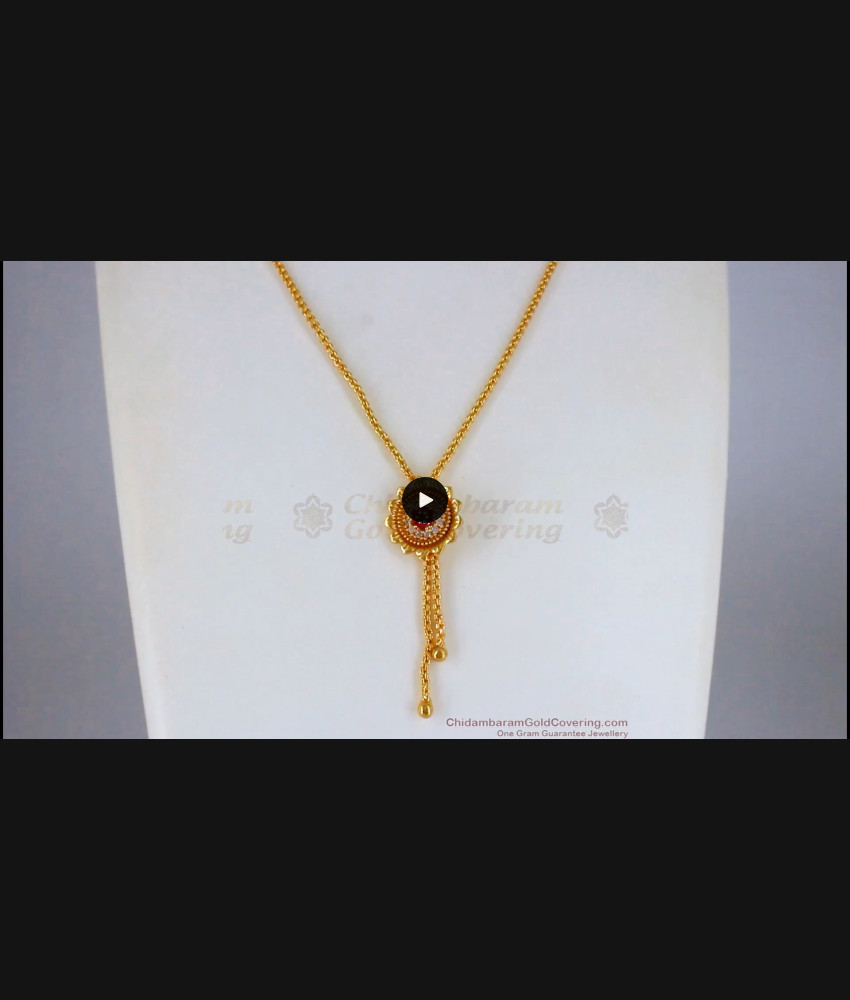 Flower Design Multi Color Stone Small Pendant Gold Short Chain SMDR694 Flower Design Multi Color Stone Small Pendant Gold Short Chain SMDR694