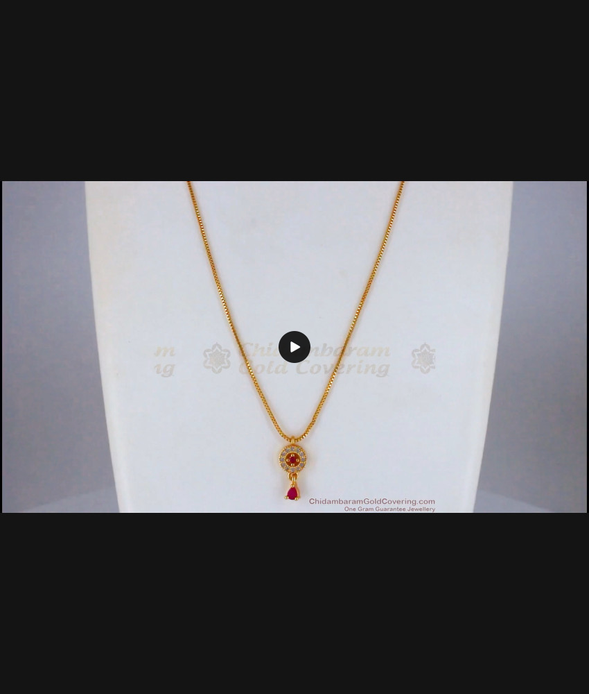 AD Ruby White Stone Small Pendant Gold Short Chain SMDR696 AD Ruby White Stone Small Pendant Gold Short Chain SMDR696