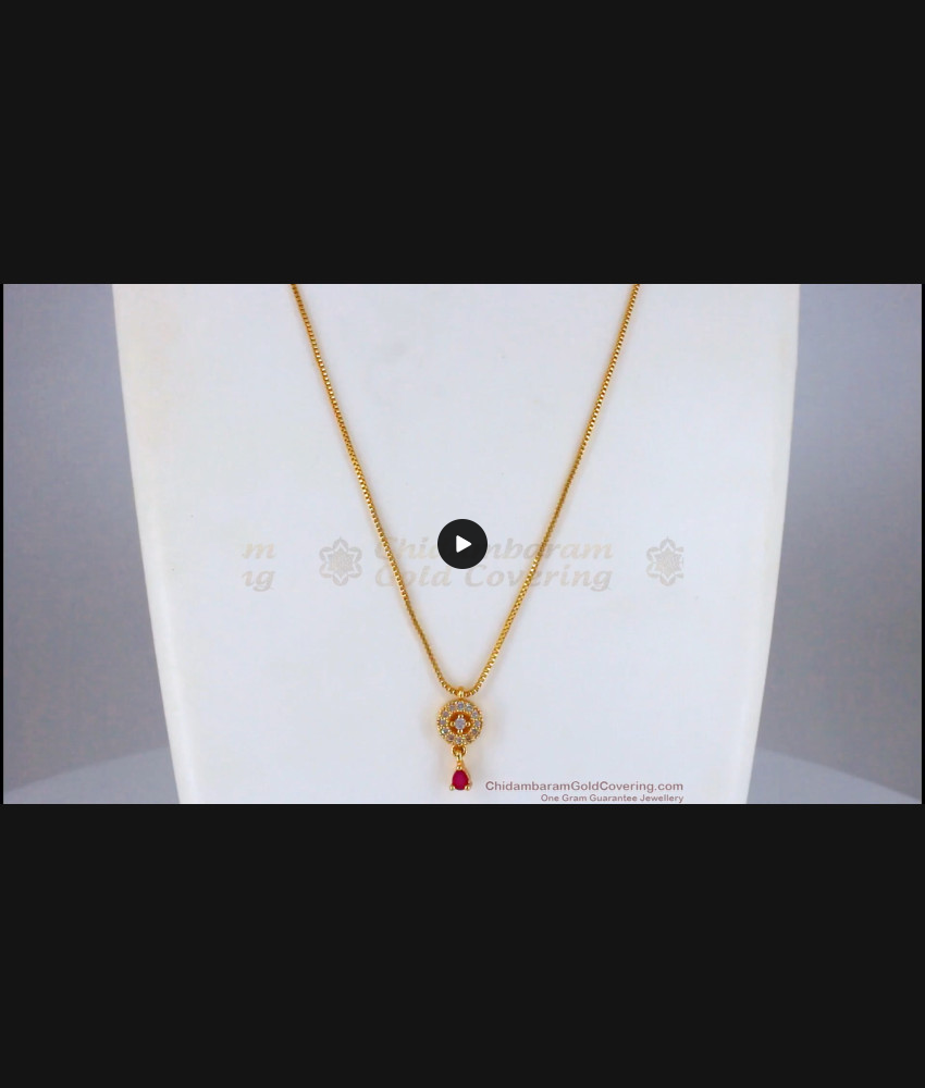 Ruby White Stone Small Pendant Gold Short Chain SMDR697 Ruby White Stone Small Pendant Gold Short Chain SMDR697