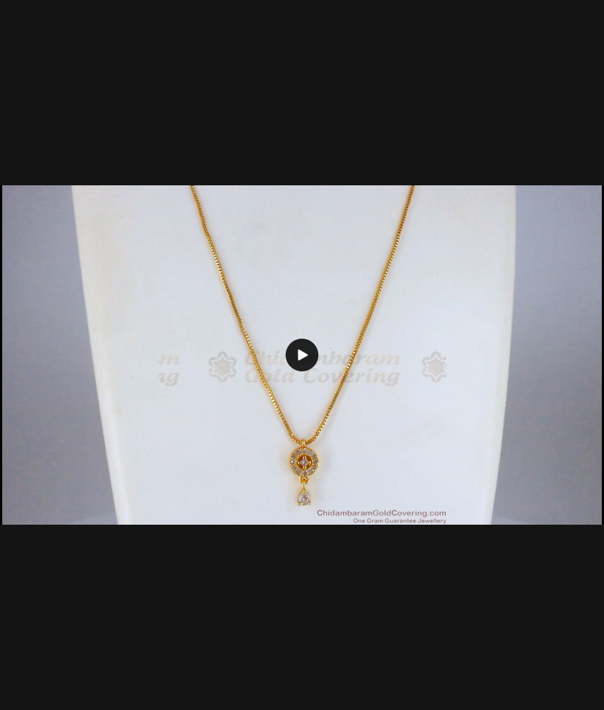 White Cz Stone Gold Plated Pendant With Chain Shop Online SMDR698 White Cz Stone Gold Plated Pendant With Chain Shop Online SMDR698