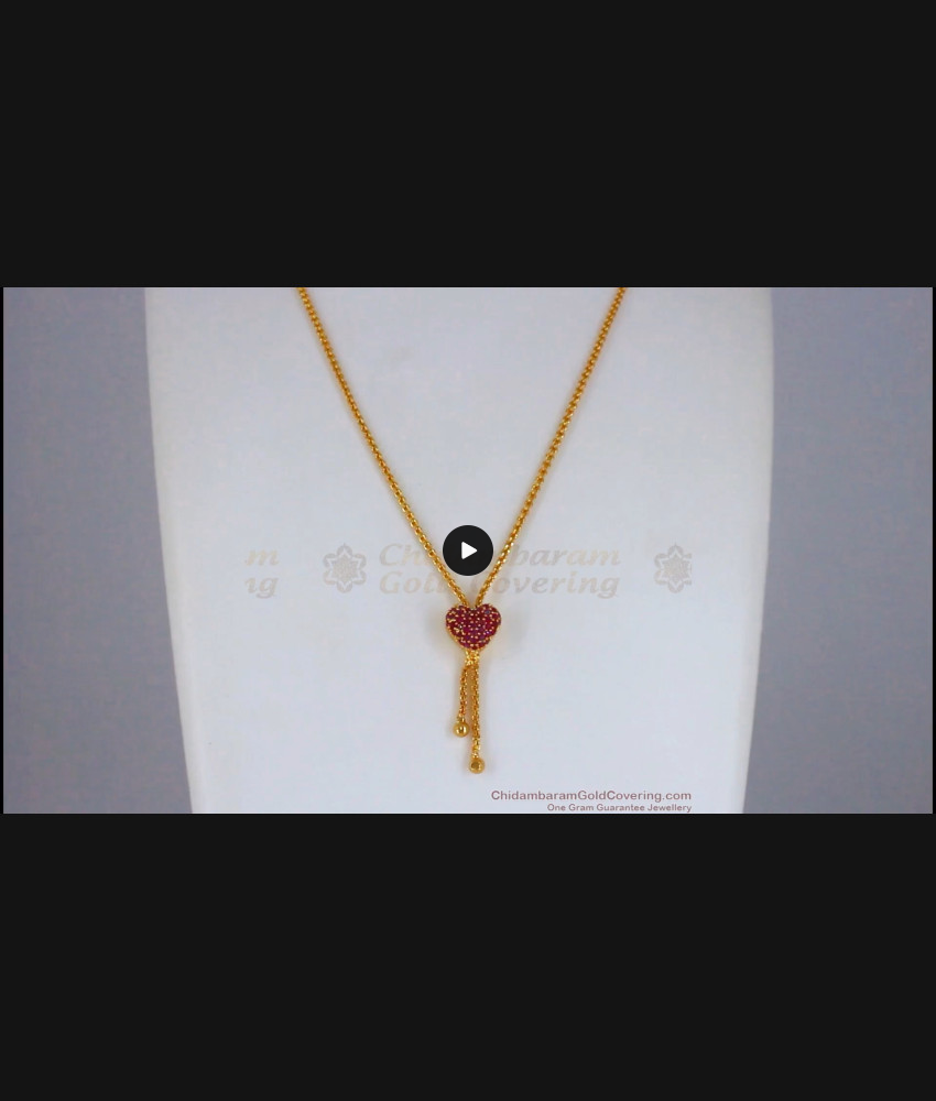 One Gram Gold Short Chain Ruby Stone Heart Design Pendant SMDR699 One Gram Gold Short Chain Ruby Stone Heart Design Pendant SMDR699