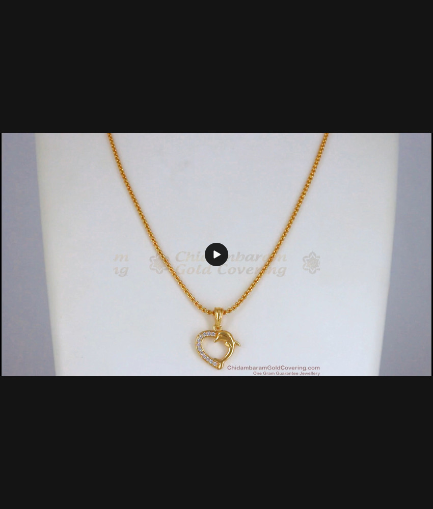 Diamond Stone Dolphin Heart Shaped Pendant Gold Chain SMDR726