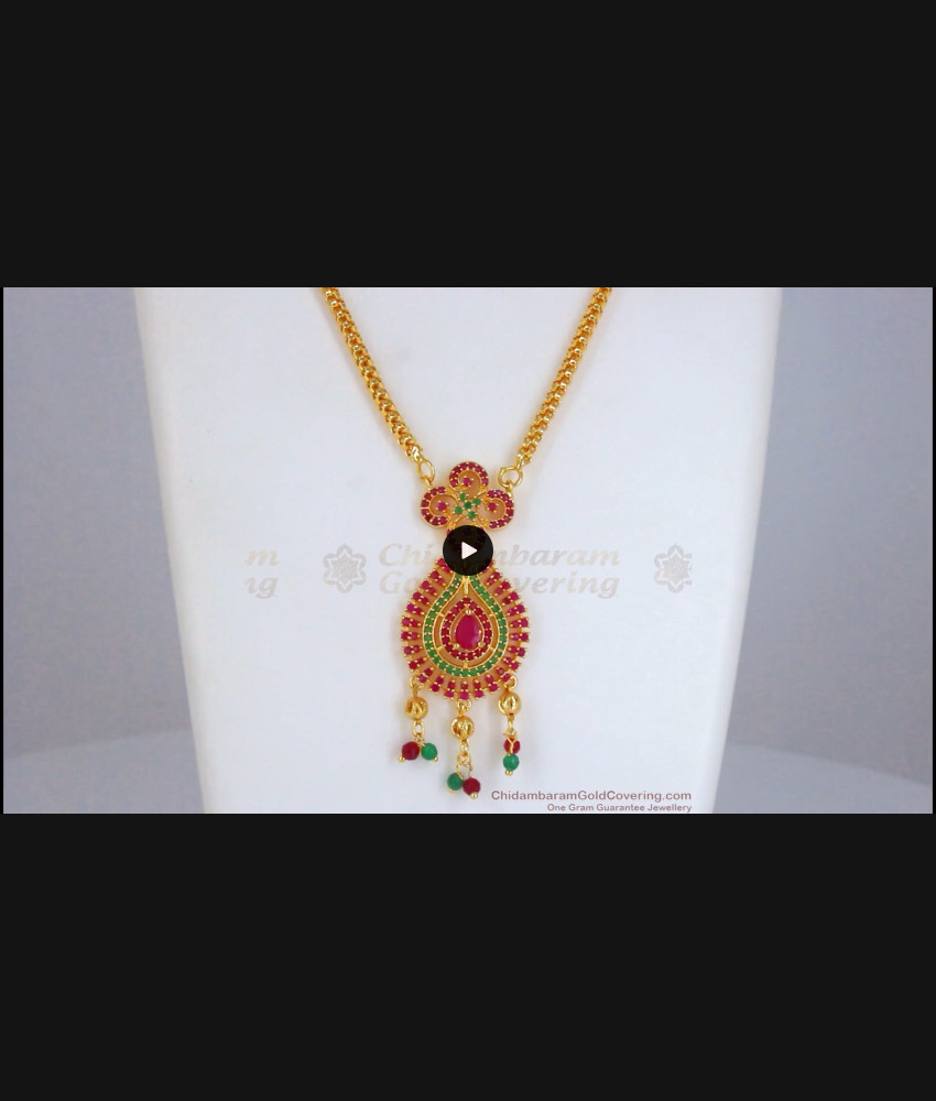 Fabulous Ruby Emerald Stone Party Wear Pendant Chain SMDR737