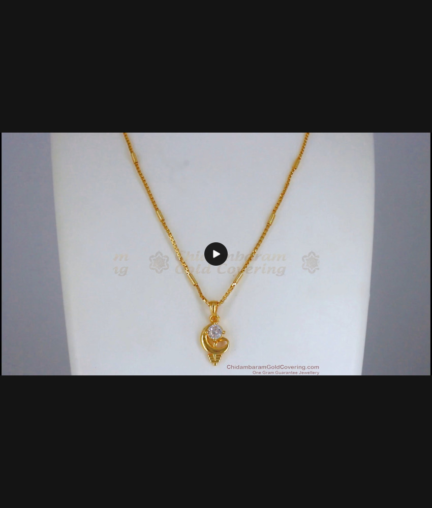 Stunning White Stone Sangu Design Gold Pendant Chain Resort Wear SMDR767