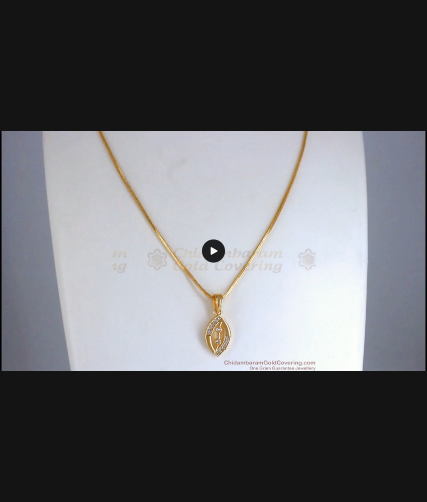 White Ad Stone Gold Plated Pendant With Chain SMDR839 White Ad Stone Gold Plated Pendant With Chain SMDR839