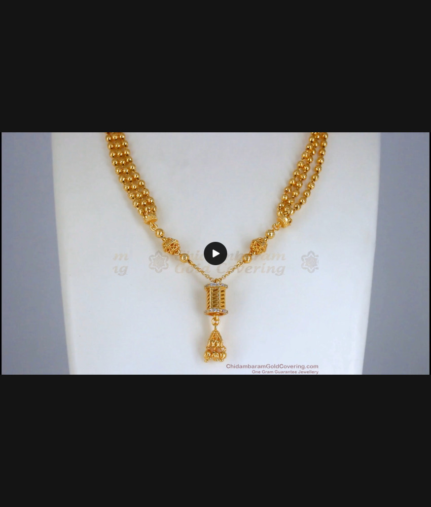 One Gram Gold Plain Beads Triple Layer Mangalsutra White Ad Stone SMDR851
