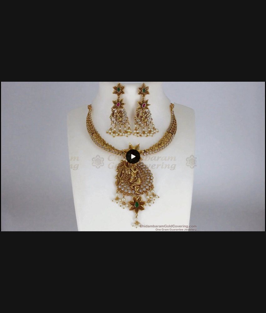 TNL1043 - Krishna with Flute Premium Gold Antique Temple Jewelry Pearl Necklace TNL1043 - Krishna with Flute Premium Gold Antique Temple Jewelry Pearl Necklace
