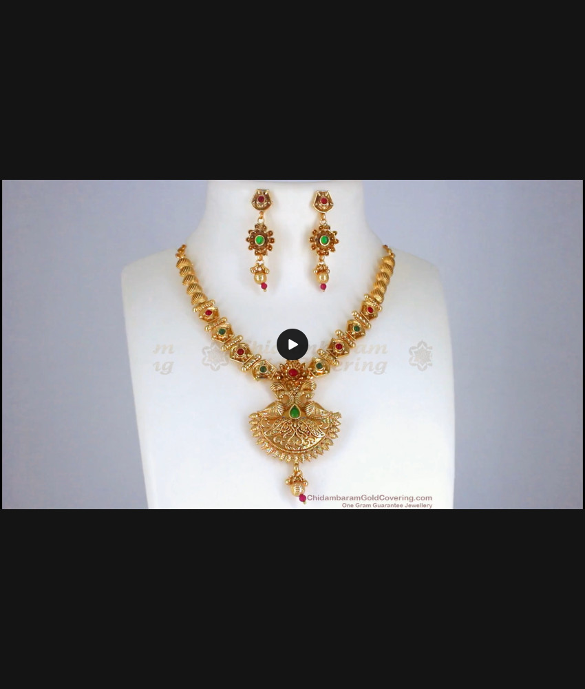 TNL1054 - Fabulous Peacock Design Antique Necklace Earrings Combo