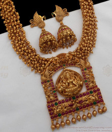 ANTQ1012 - Premium Matt Finish Grand Antique Long Gold Haaram For Bridal Wear ANTQ1012 - Premium Matt Finish Grand Antique Long Gold Haaram For Bridal Wear
