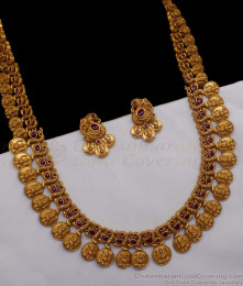 ANTQ1015 - Nagas Premium Antique Gold Haaram Earrings Set For Bridal Wear ANTQ1015 - Nagas Premium Antique Gold Haaram Earrings Set For Bridal Wear