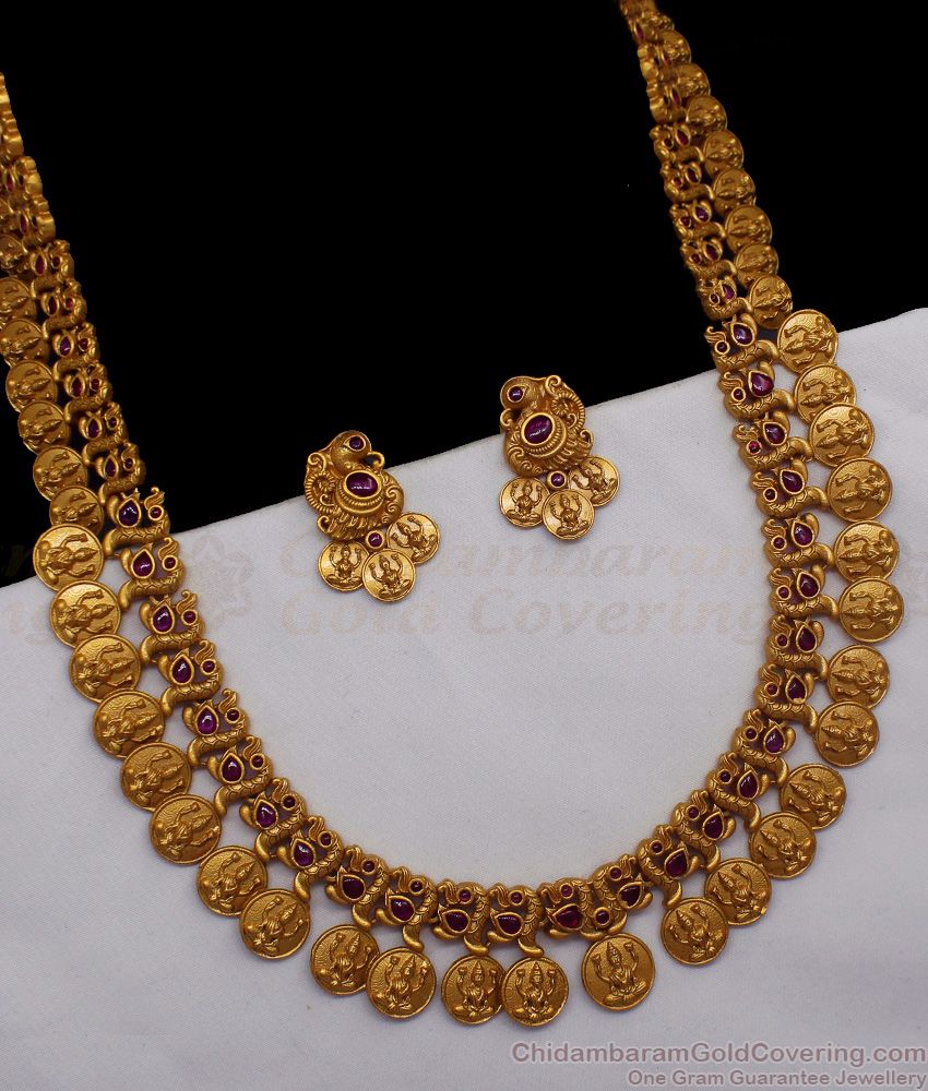 ANTQ1015 - Nagas Premium Antique Gold Haaram Earrings Set For Bridal Wear