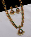 ANTQ1017 - Attractive Emerald Stone Gold Antique Haaram Earrings Set For Bridal Wear