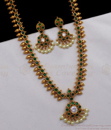 ANTQ1017 - Attractive Emerald Stone Gold Antique Haaram Earrings Set For Bridal Wear ANTQ1017 - Attractive Emerald Stone Gold Antique Haaram Earrings Set For Bridal Wear