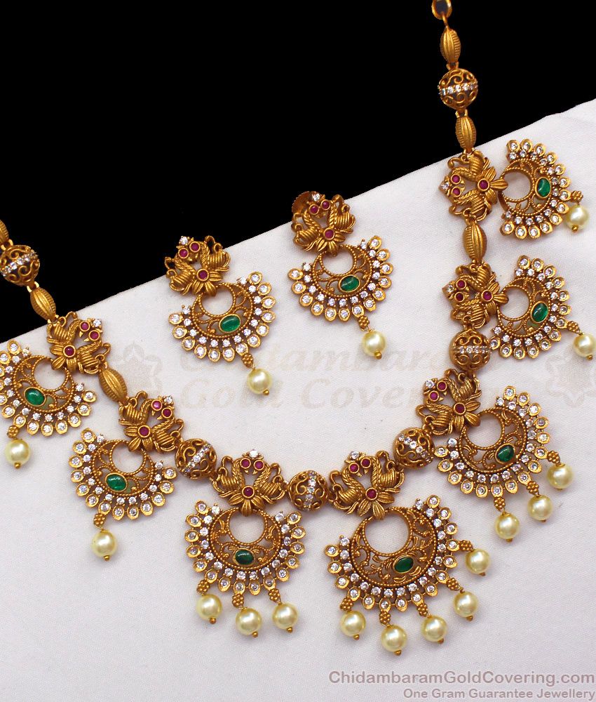 TNL1031 - Premium Finish Antique Necklace Full Swan Design Bridal Wear