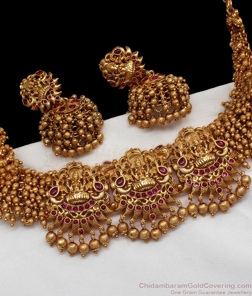 TNL1034 - Latest Premium Nagas Gold Cluster Close Neck Antique Lakshmi Choker 