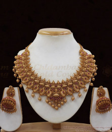 TNL1046 - Devotional Lakshmi Design Ruby Stone Antique Necklace TNL1046 - Devotional Lakshmi Design Ruby Stone Antique Necklace