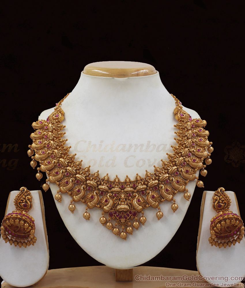 TNL1046 - Devotional Lakshmi Design Ruby Stone Antique Necklace