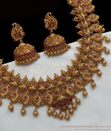 TNL1046 - Devotional Lakshmi Design Ruby Stone Antique Necklace TNL1046 - Devotional Lakshmi Design Ruby Stone Antique Necklace