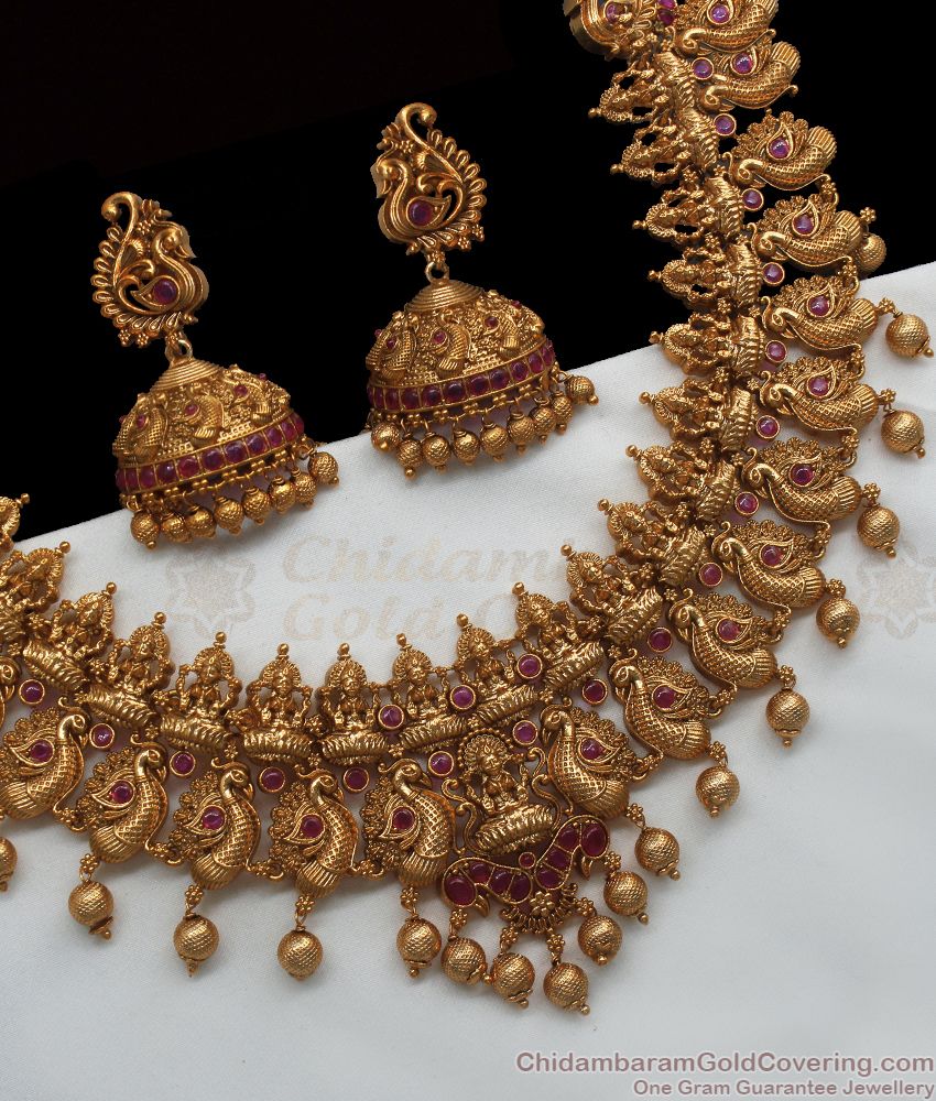 TNL1046 - Devotional Lakshmi Design Ruby Stone Antique Necklace