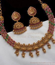 TNL1048 - Lakshmi Design Choker Type Antique Gold Necklace Combo