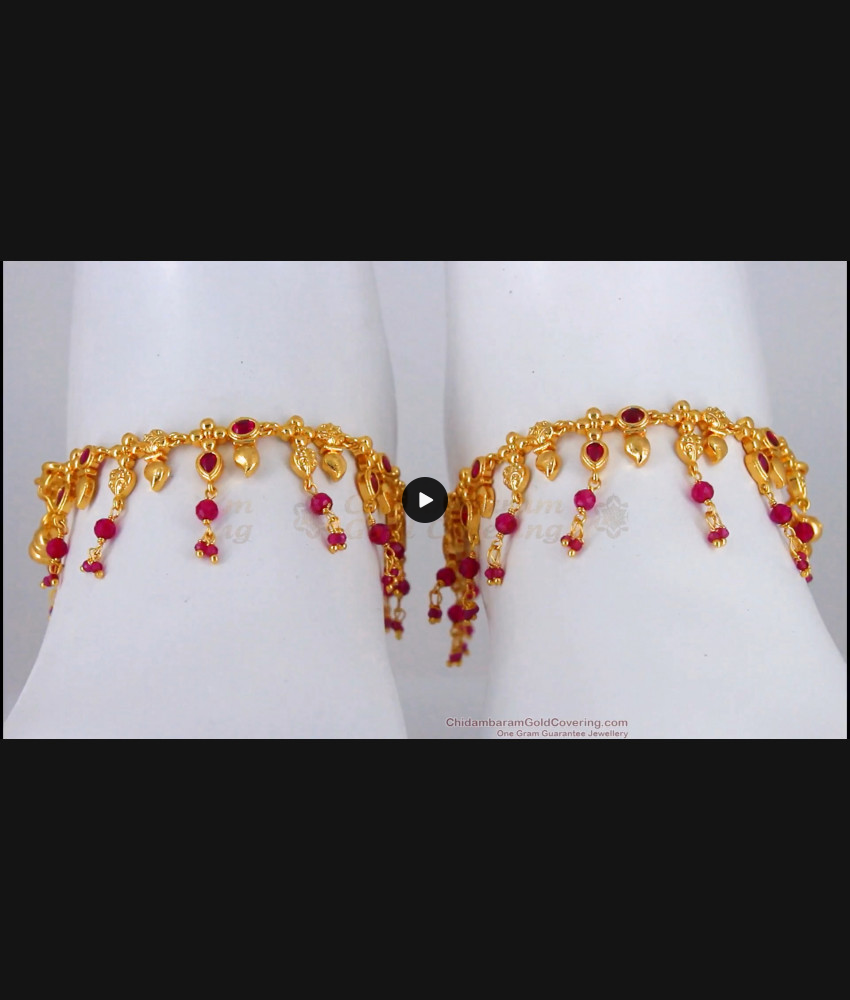10.5 Inch Red Kemp Stone Gold Anklet Wedding Collection ANKL1166