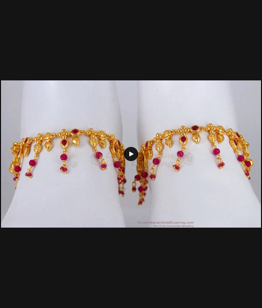 10 Inch Red Kemp Stone Gold Anklet Wedding Collection ANKL1166