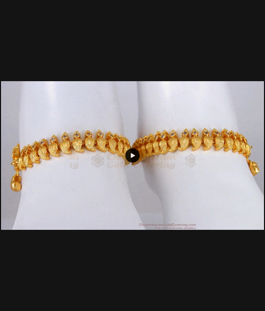 10 Inch Trendy Mango Design White Stone Gold Anklets Collections ANKL1168