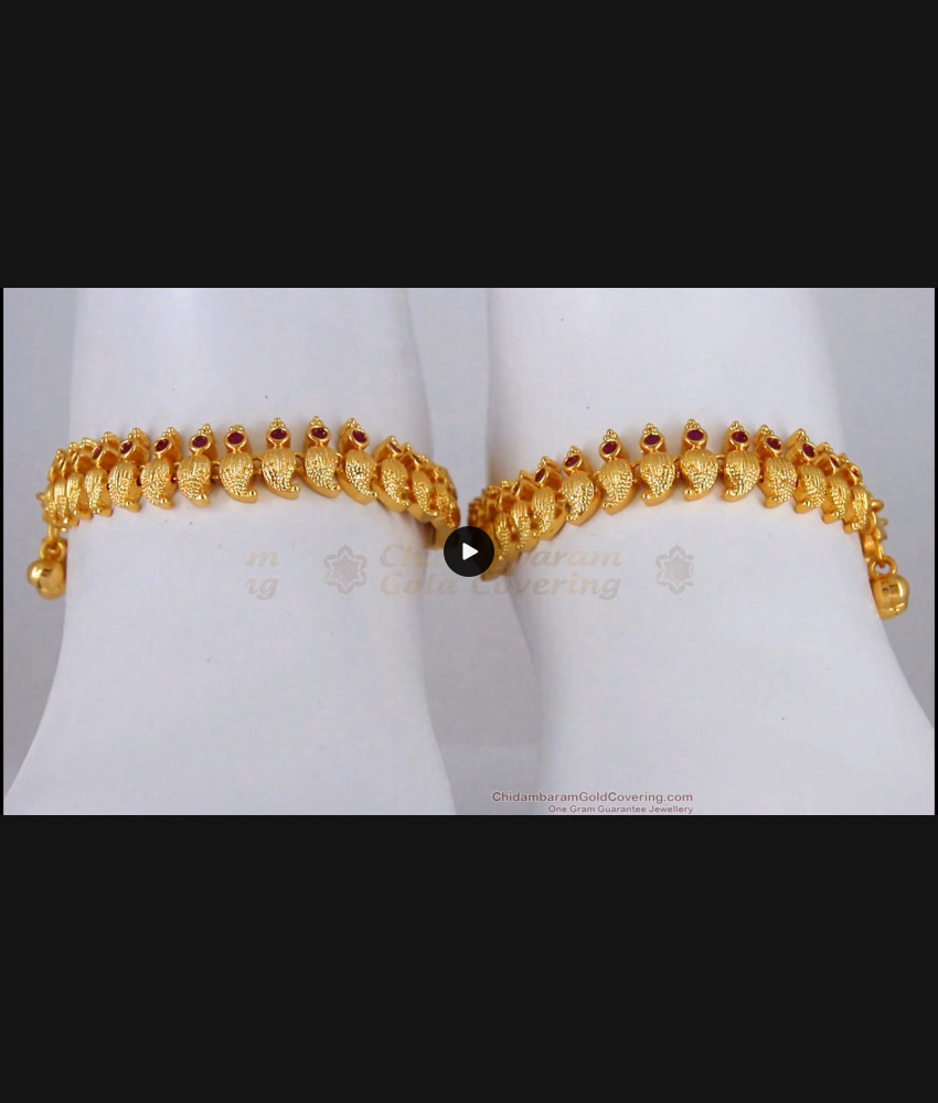 10.5 Inch Royal Mango Design Ruby Stone Anklets For Bridal Wear ANKL1169