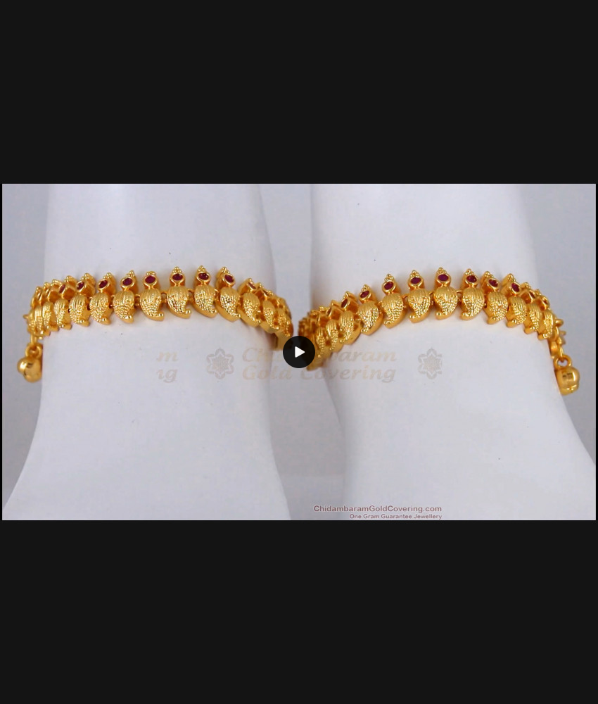 11 Inch Royal Mango Design Ruby Stone Anklets For Bridal Wear ANKL1169