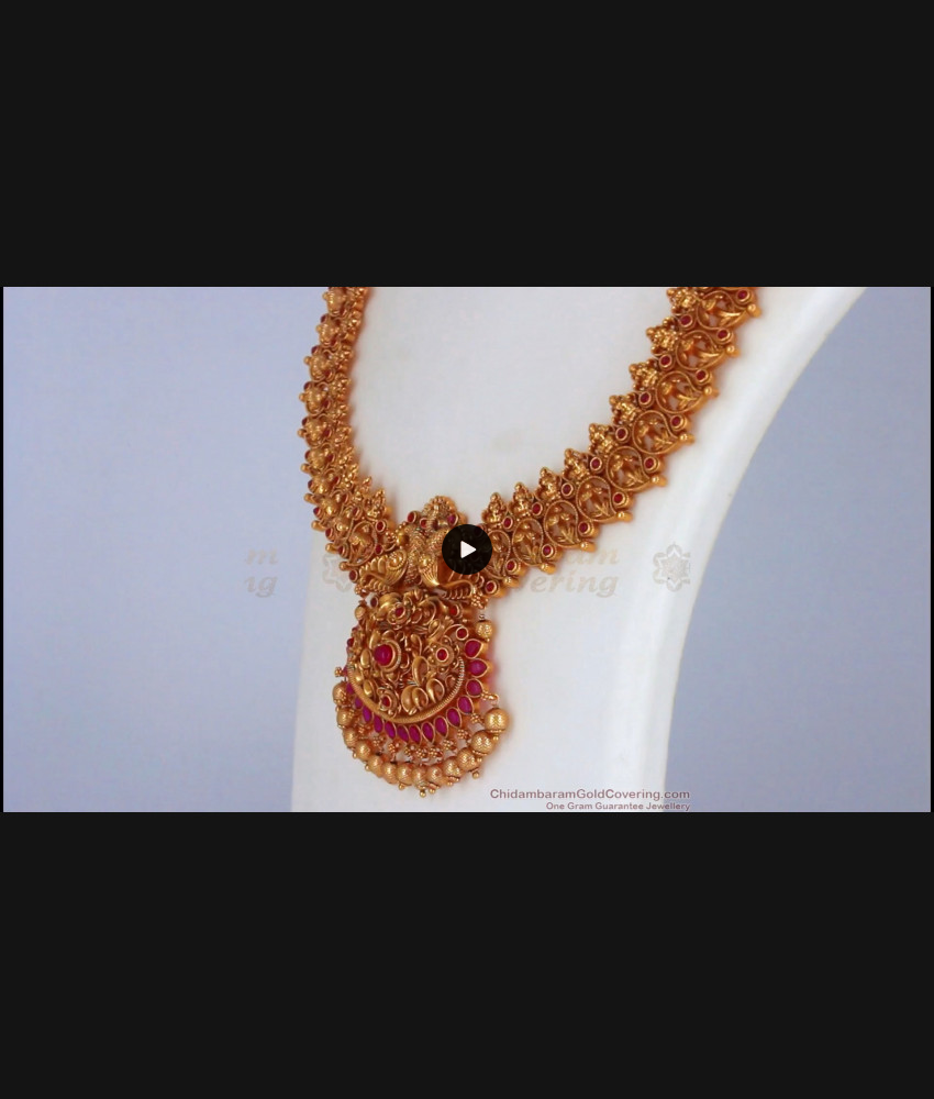 ANTQ1031 - Antique Haram Traditional Lakshmi Mango Design Long Necklace Earring Combo