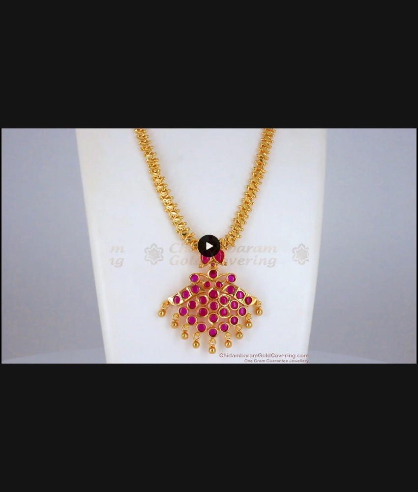 Long Full Ruby Kemp Stone One Gram Gold Dollar Chain Party Wear BGDR761