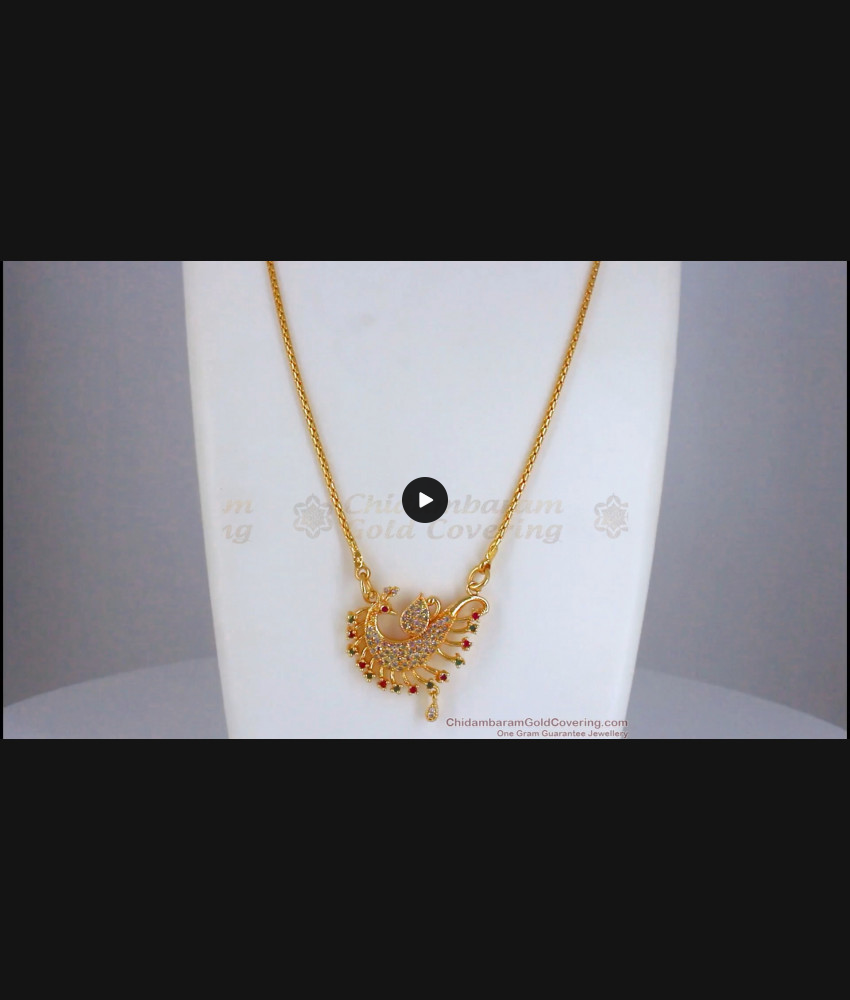 Gorgeous Multi Stone Peacock Pendant Gold Chain BGDR803