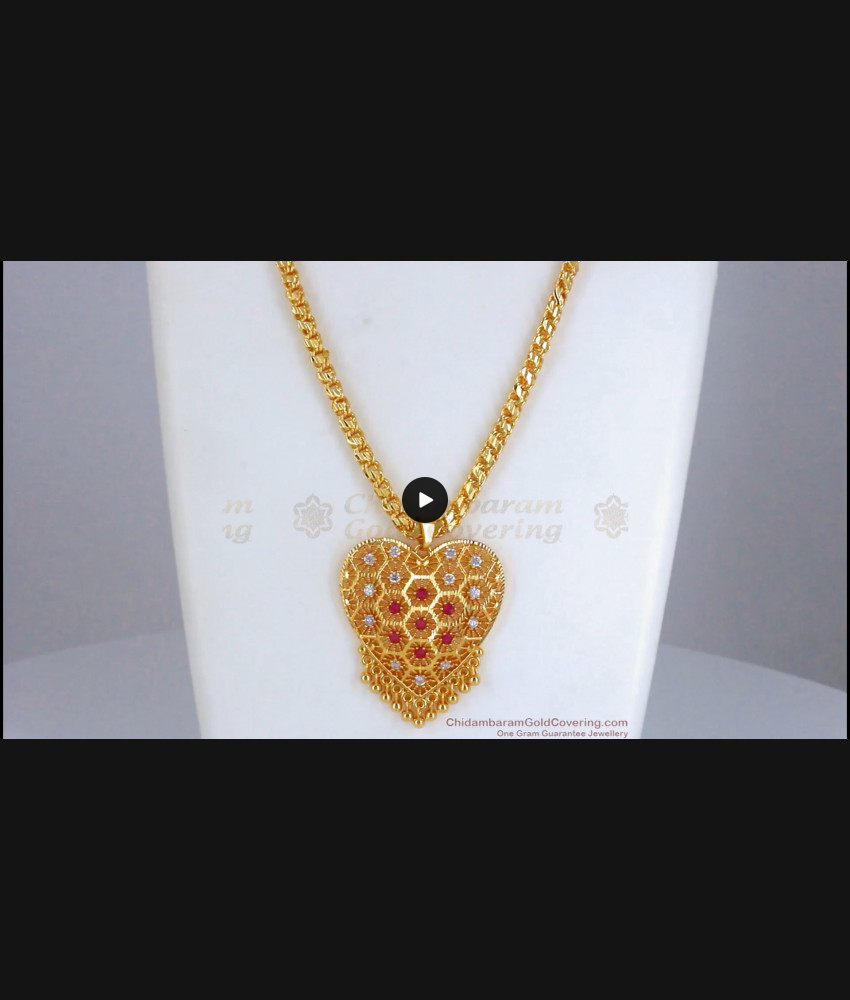 Multi Stone Heart Shaped Gold Pendant Chain BGDR820