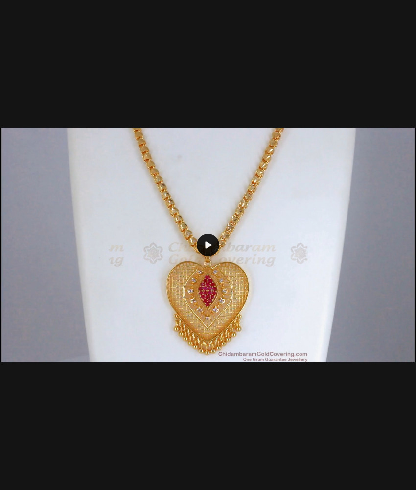 Lovely Heart Shaped Ruby White Stone Gold Pendant Chain BGDR821