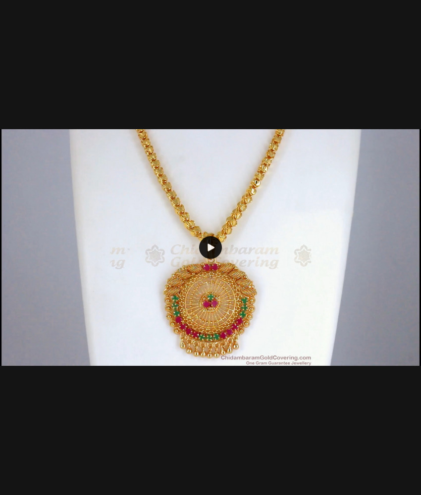 Tremendous Ruby Emerald Stone Net Pattern Gold Pendant Chain BGDR822