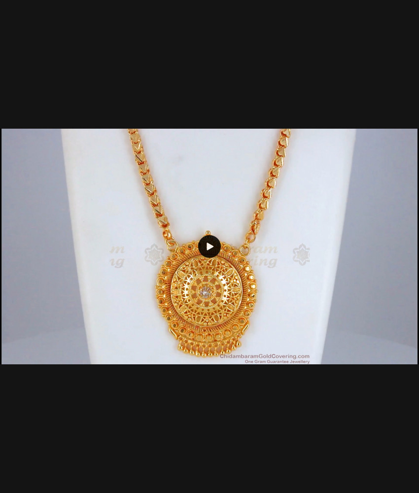 Latest Kerala Design Gold Dollar Chain White Stone Imitation Jewelry BGDR849