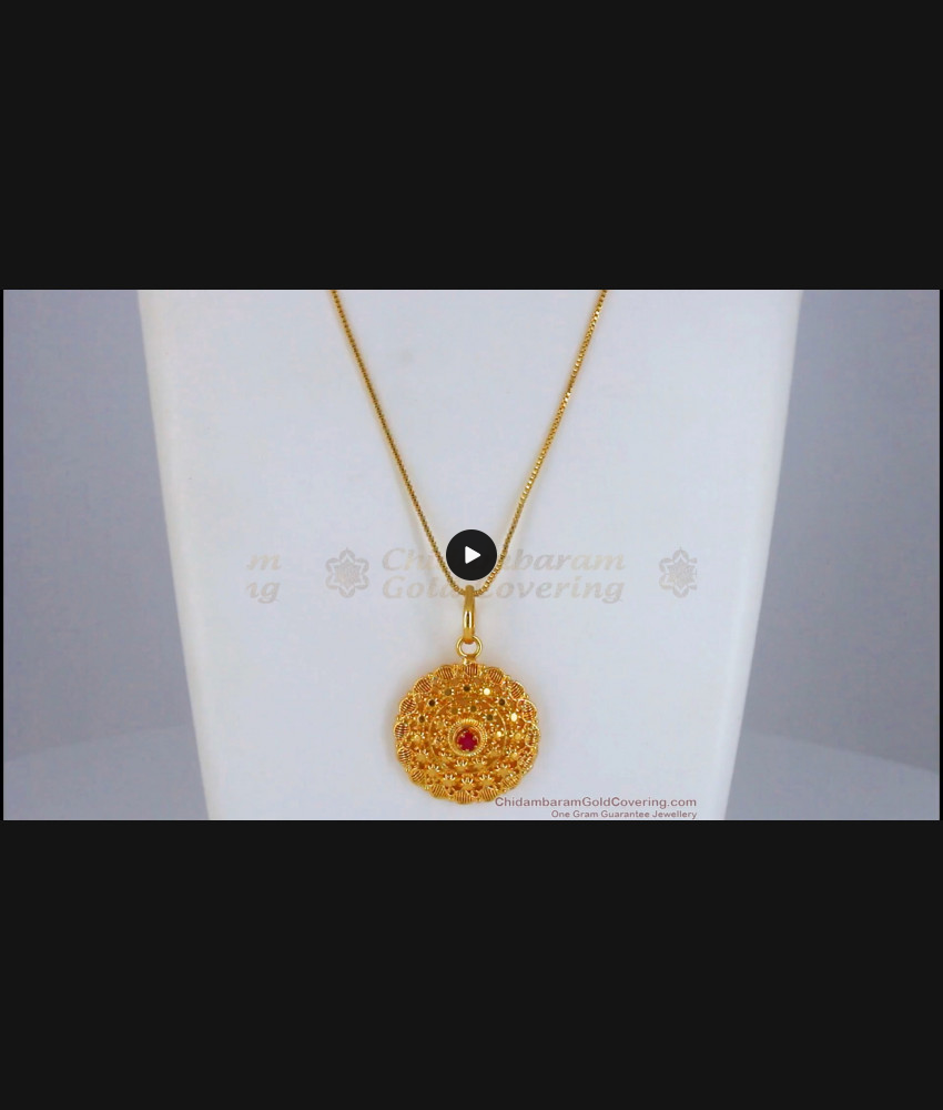 Thin Gold Plated Chain Ruby Stone Flower Dotted Dollar BGDR862