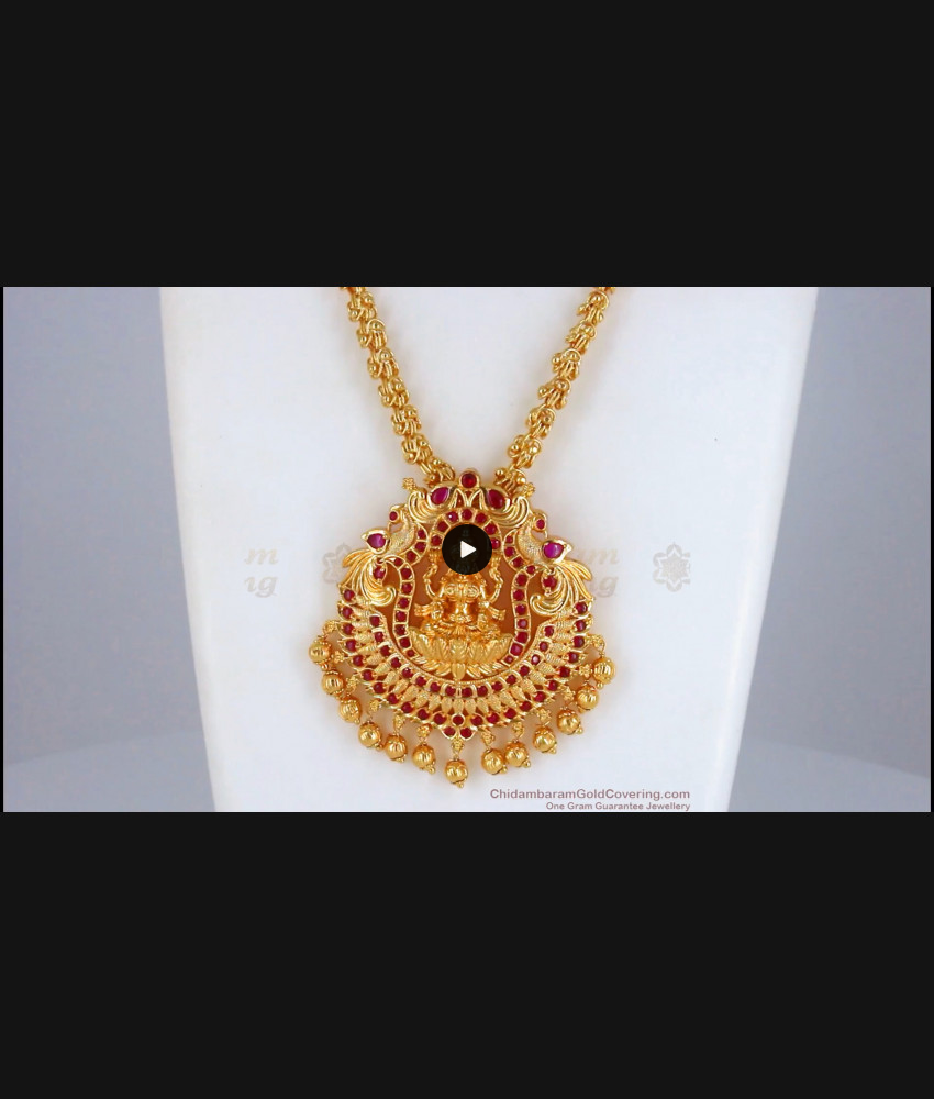 30 Inches Long Full Ruby Kemp Stone Gold Imitation Chain Lakshmi Dollar BGDR865